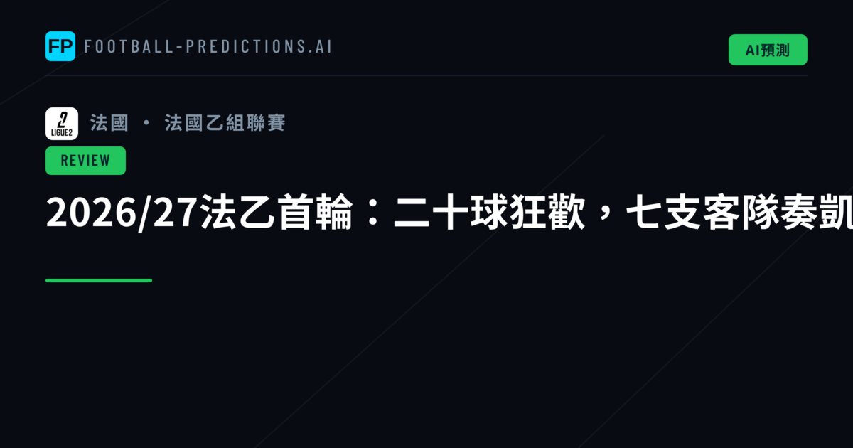 2026/27法乙首輪:二十球狂歡,七支客隊奏凱歌