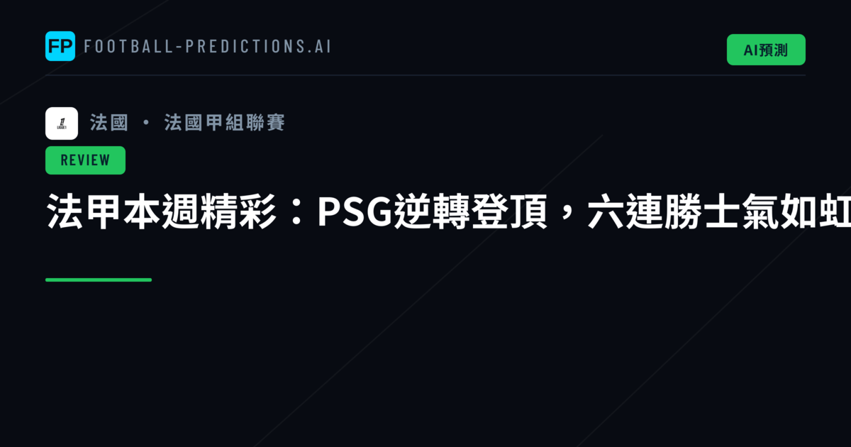 法甲本週精彩:PSG逆轉登頂,六連勝士氣如虹