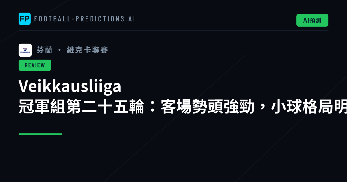 Veikkausliiga 冠軍組第二十五輪：客場勢頭強勁，小球格局明顯