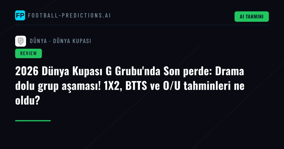 2026 Dünya Kupası G Grubu'nda Son perde: Drama dolu grup aşaması! 1X2, BTTS ve O/U tahminleri ne oldu?