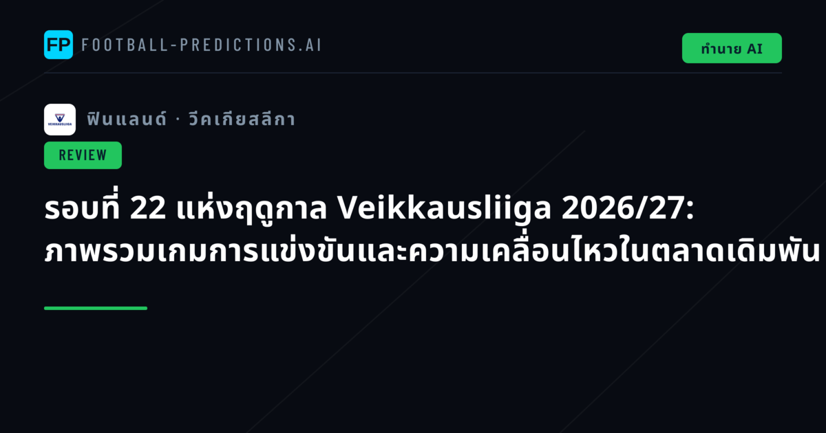 รอบที่ 22 แห่งฤดูกาล Veikkausliiga 2026/27: ภาพรวมเกมการแข่งขันและความเคลื่อนไหวในตลาดเดิมพัน