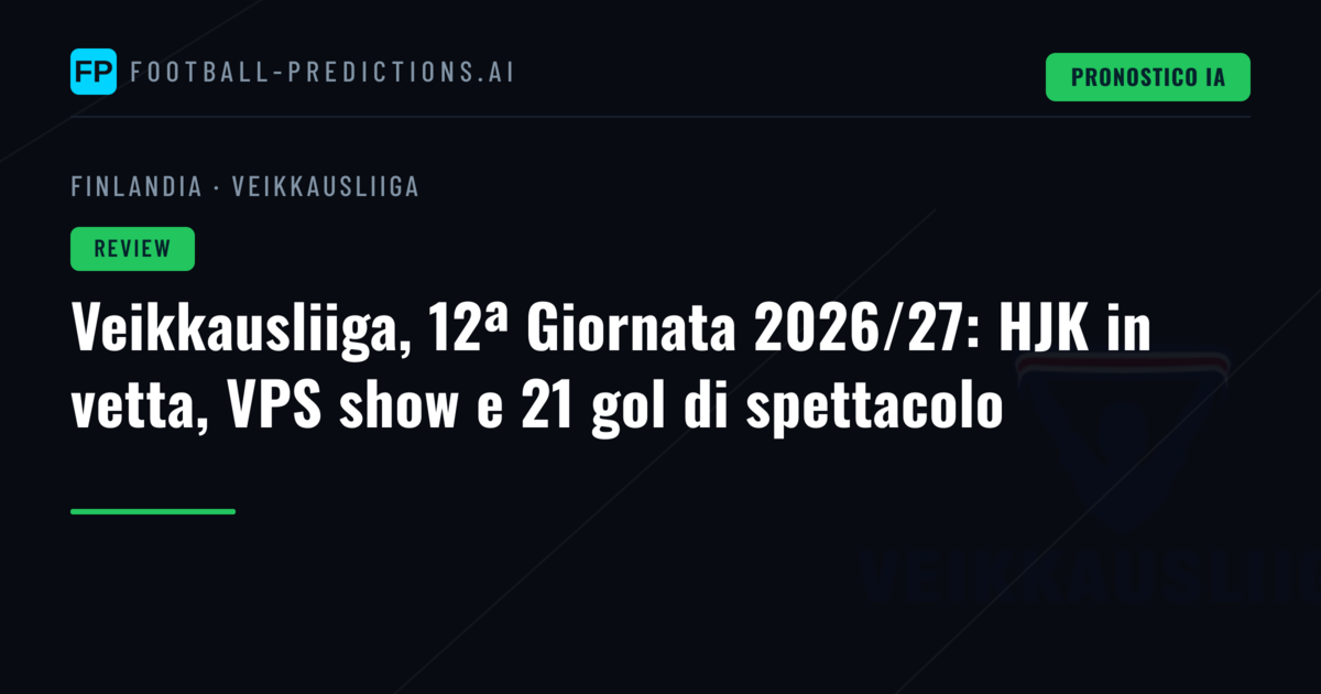 Veikkausliiga, 12ª Giornata 2026/27: HJK in vetta, VPS show e 21 gol di spettacolo