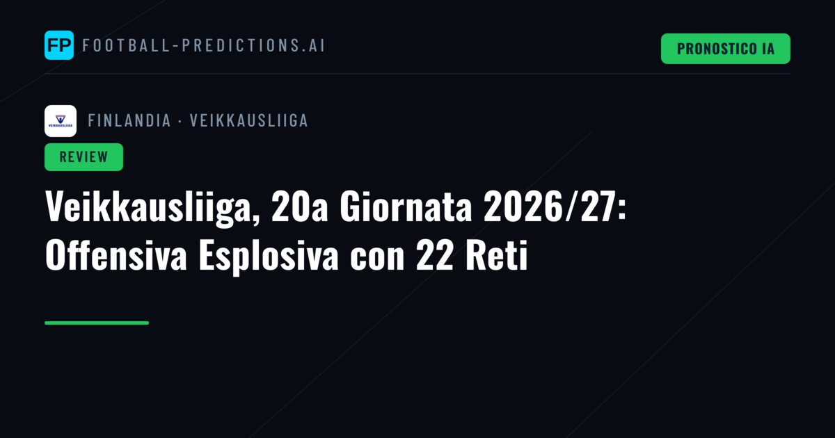 Veikkausliiga, 20a Giornata 2026/27: Offensiva Esplosiva con 22 Reti