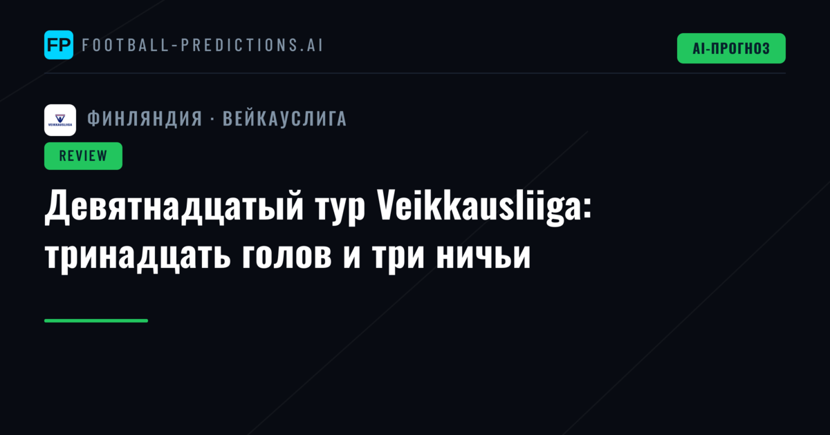 Девятнадцатый тур Veikkausliiga: тринадцать голов и три ничьи