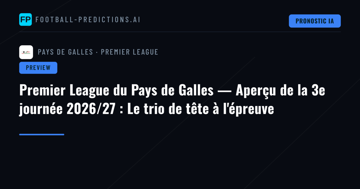 Premier League du Pays de Galles — Aperçu de la 3e journée 2026/27 : Le trio de tête à l'épreuve