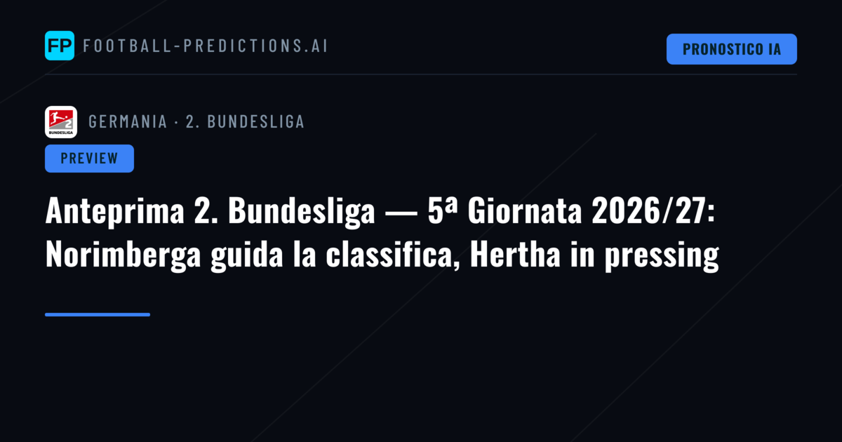 Anteprima 2. Bundesliga — 5ª Giornata 2026/27: Norimberga guida la classifica, Hertha in pressing
