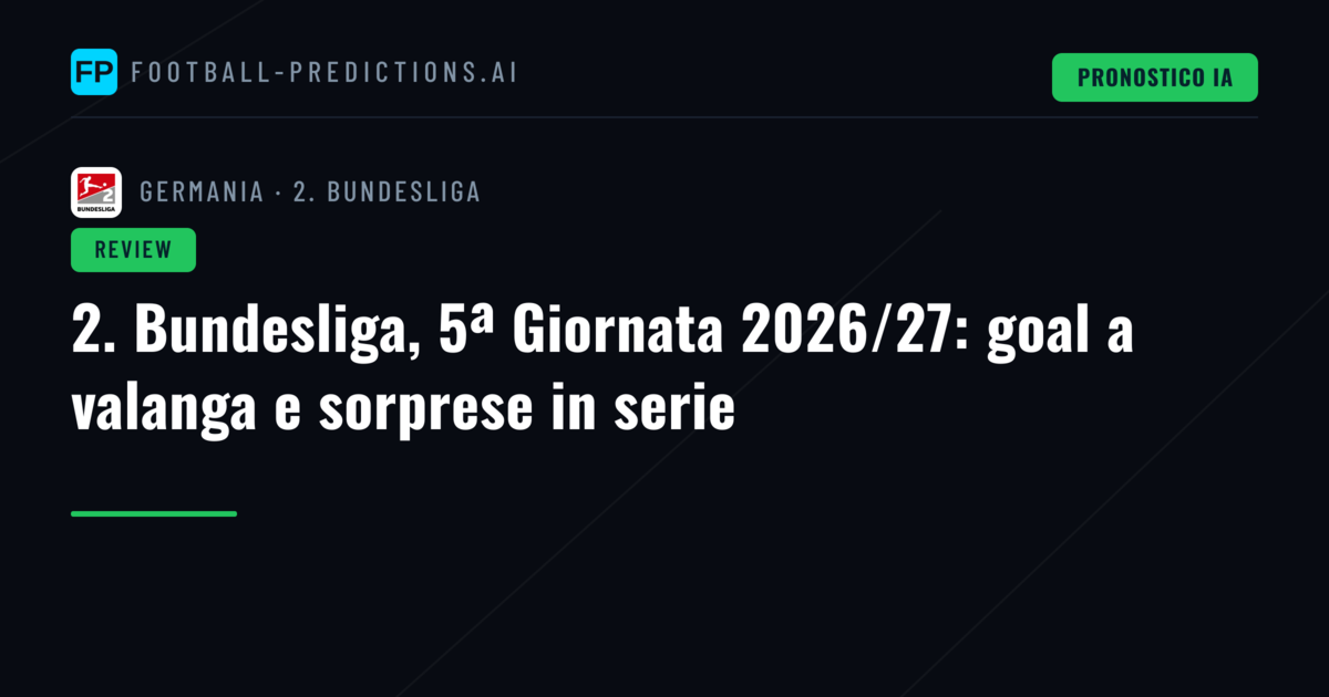 2. Bundesliga, 5ª Giornata 2026/27: goal a valanga e sorprese in serie