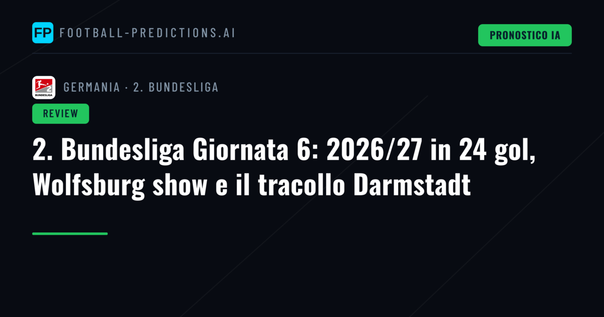 2. Bundesliga Giornata 6: 2026/27 in 24 gol, Wolfsburg show e il tracollo Darmstadt