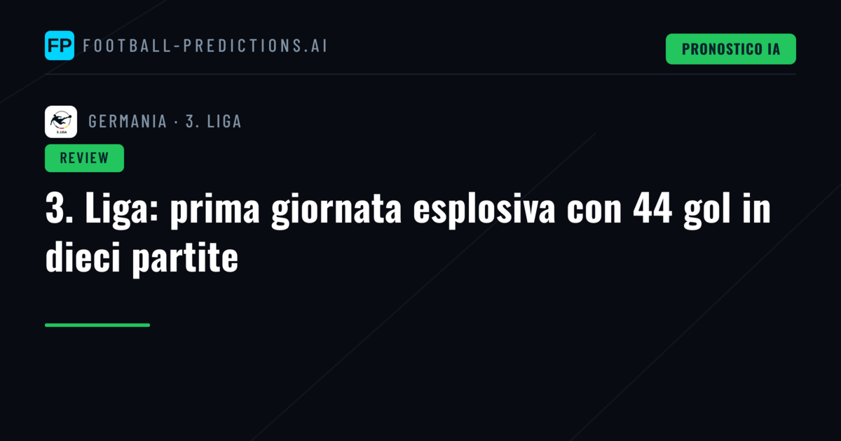 3. Liga: prima giornata esplosiva con 44 gol in dieci partite