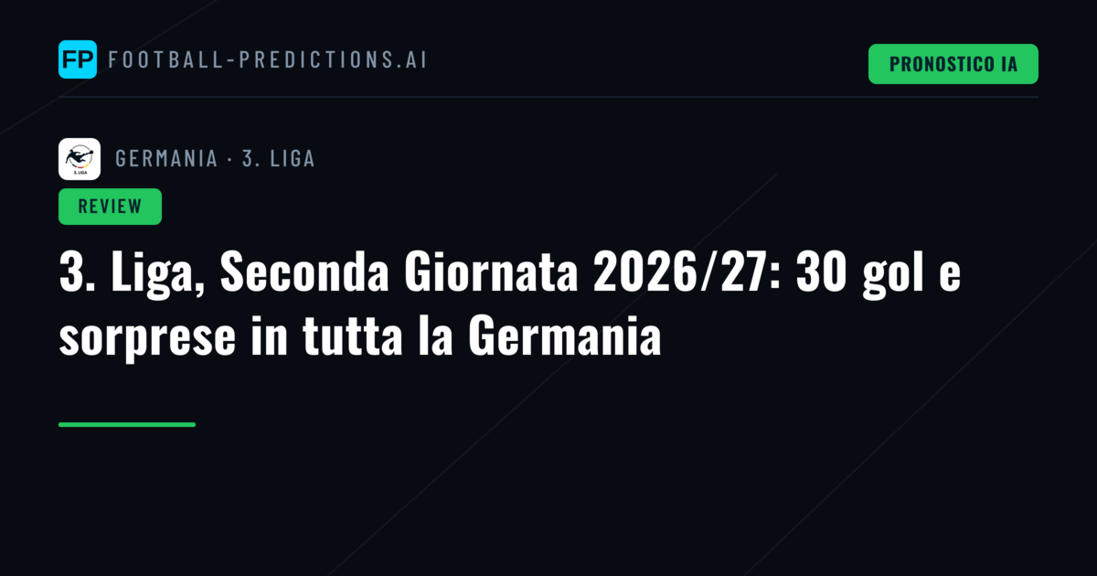 3. Liga, Seconda Giornata 2026/27: 30 gol e sorprese in tutta la Germania