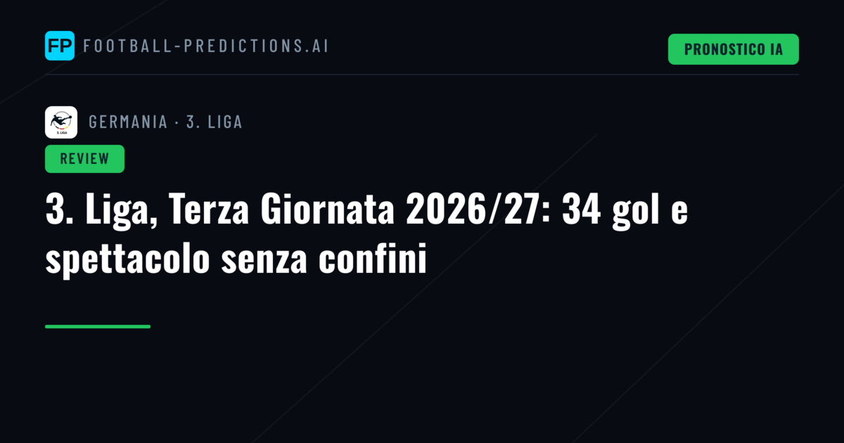 3. Liga, Terza Giornata 2026/27: 34 gol e spettacolo senza confini