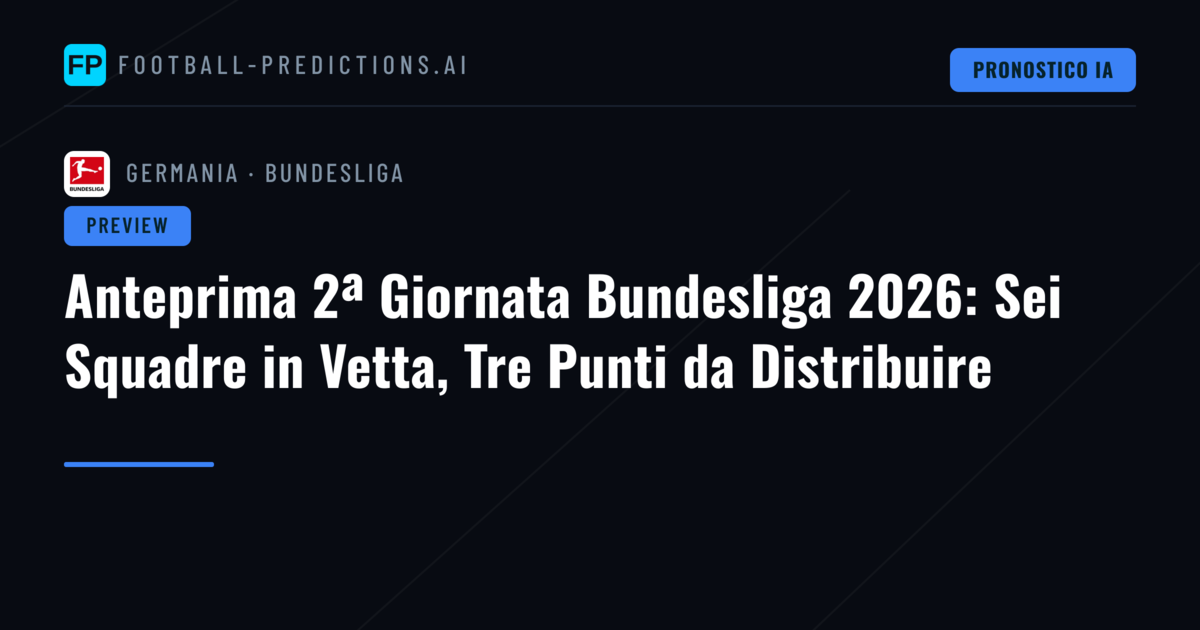 Anteprima 2ª Giornata Bundesliga 2026: Sei Squadre in Vetta, Tre Punti da Distribuire