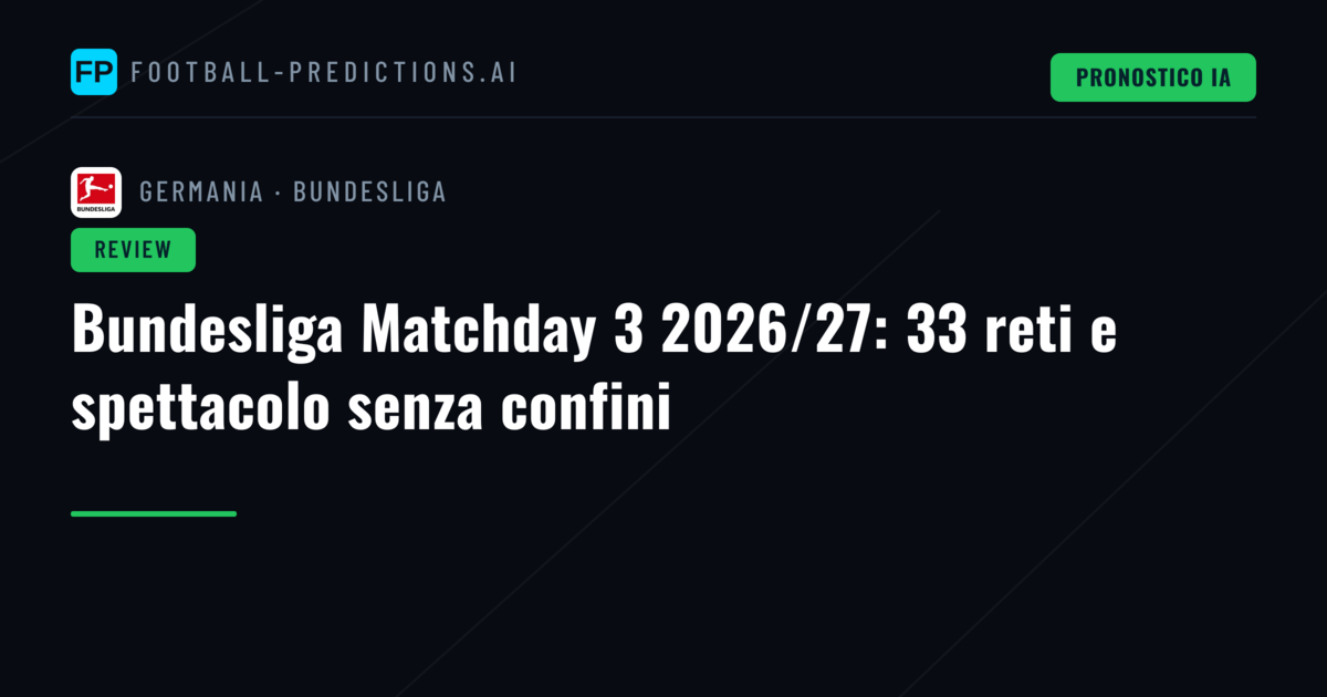 Bundesliga Matchday 3 2026/27: 33 reti e spettacolo senza confini