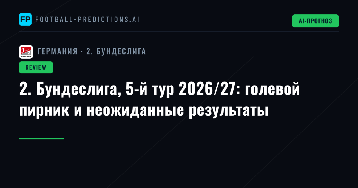 2. Бундеслига, 5-й тур 2026/27: голевой пирник и неожиданные результаты