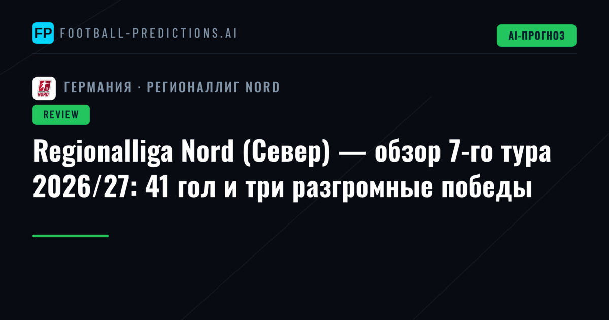 Regionalliga Nord (Север) — обзор 7-го тура 2026/27: 41 гол и три разгромные победы