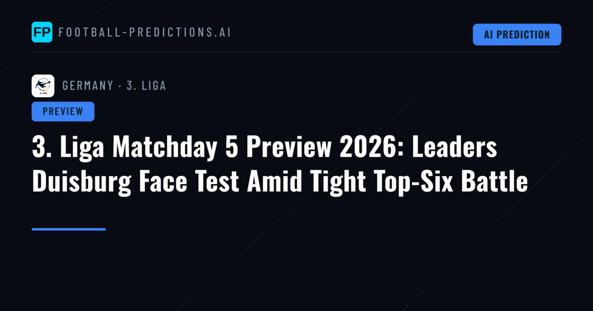 3. Liga Matchday 5 Preview 2026: Leaders Duisburg Face Test Amid Tight Top-Six Battle