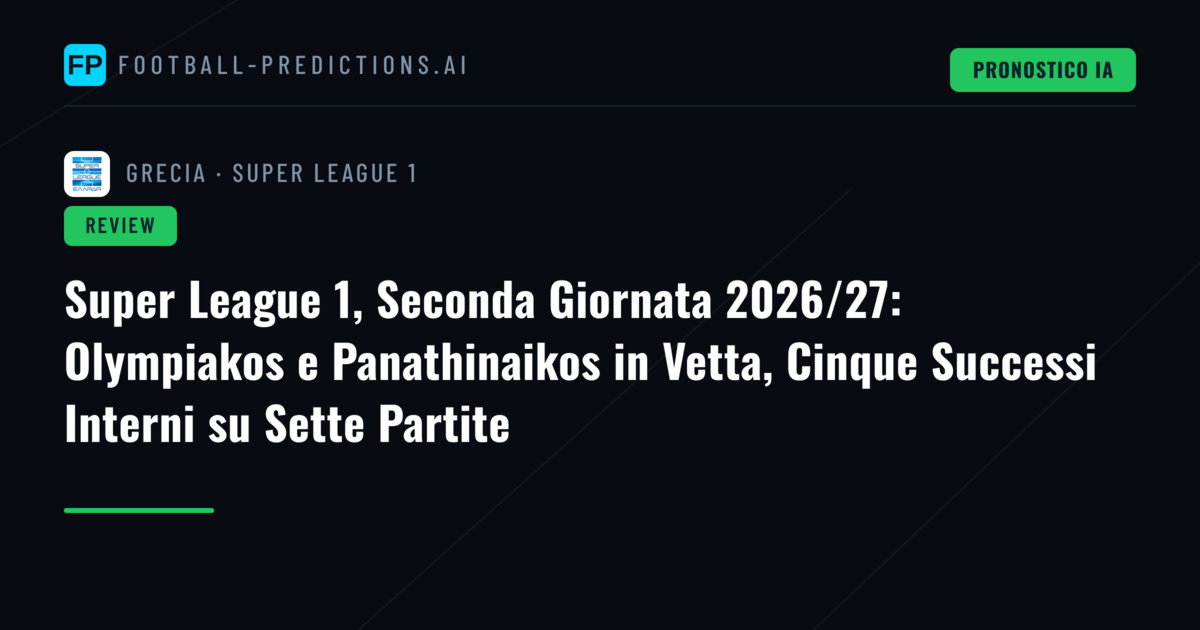Super League 1, Seconda Giornata 2026/27: Olympiakos e Panathinaikos in Vetta, Cinque Successi Interni su Sette Partite