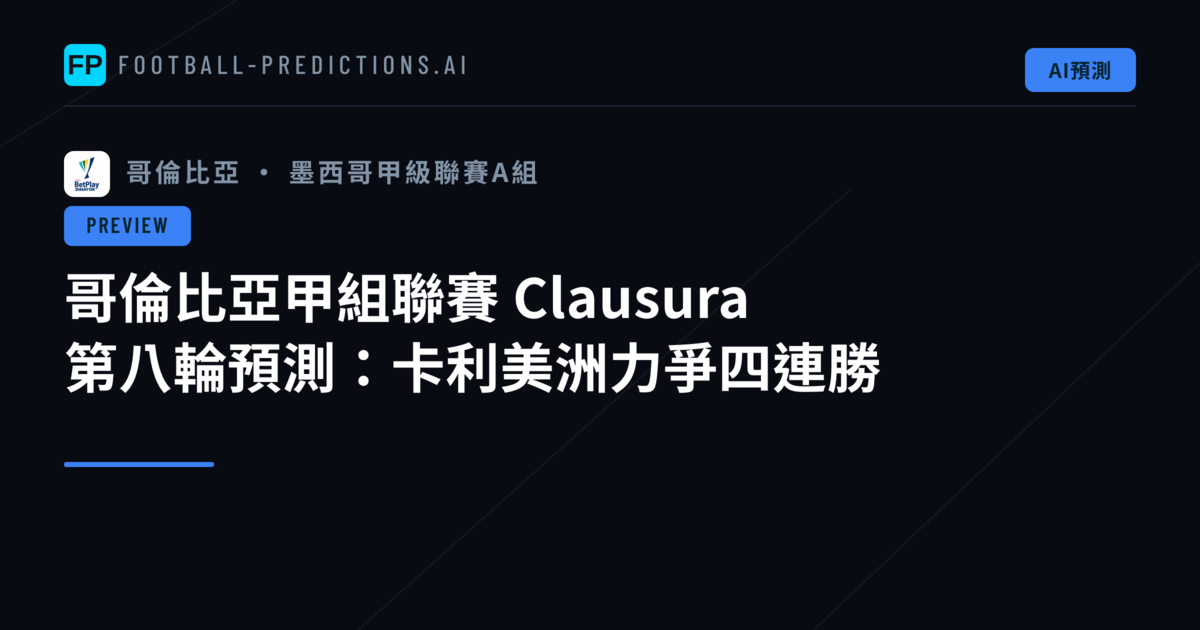 哥倫比亞甲組聯賽 Clausura 第八輪預測：卡利美洲力爭四連勝