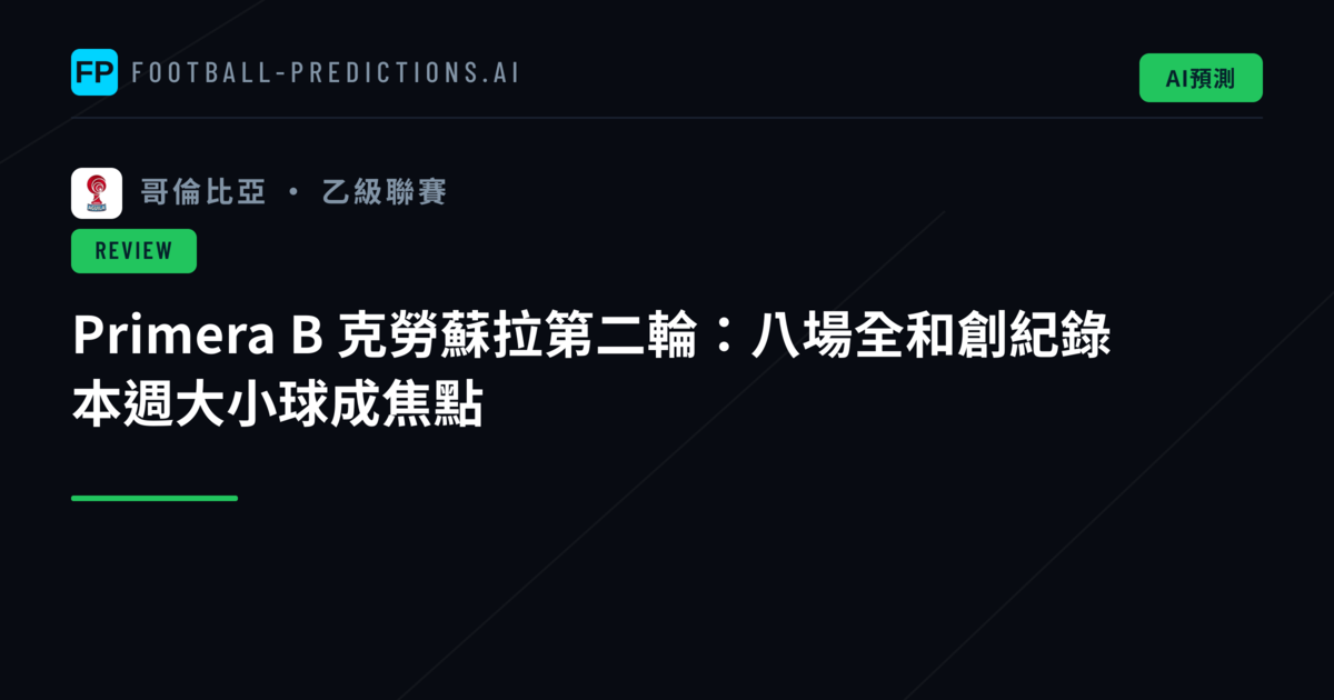 Primera B 克勞蘇拉第二輪：八場全和創紀錄　本週大小球成焦點