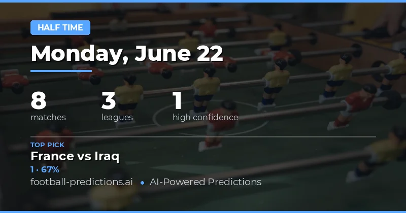 Top Half Time Result Picks for 22 Jun 2026
