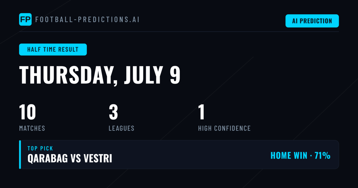 Top Half Time Result Picks for 9 Jul 2026