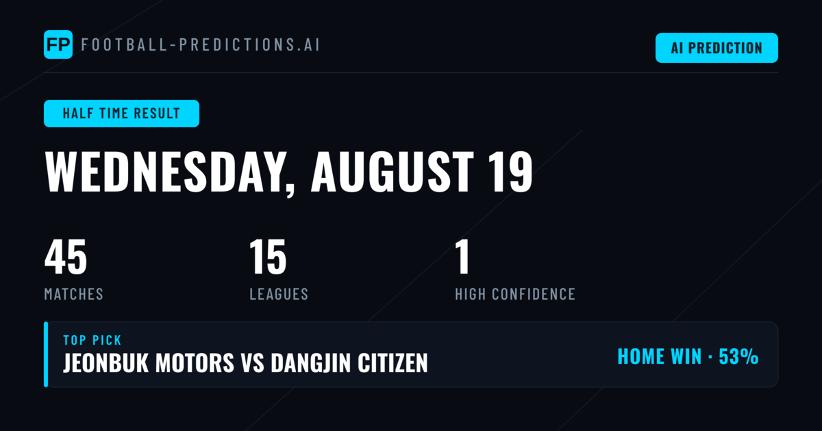 Top Half Time Result Picks for 19 Aug 2026