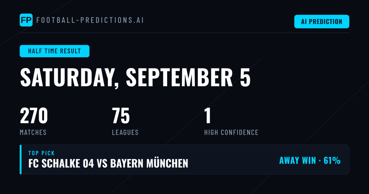 Top Half Time Result Picks for 5 Sep 2026