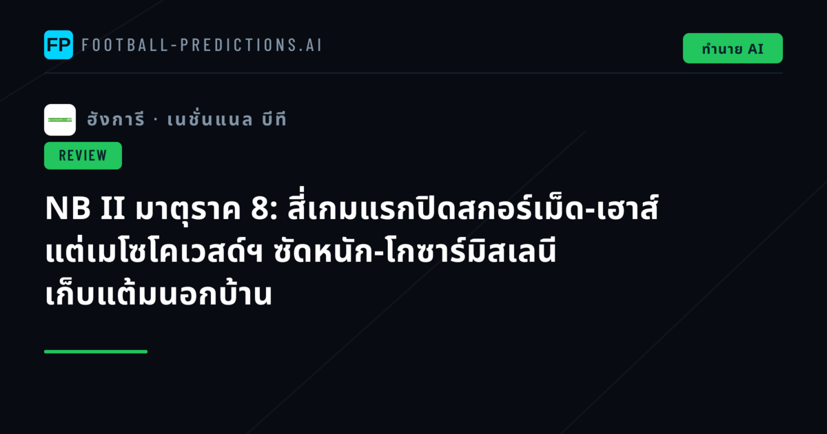 NB II มาตุราค 8: สี่เกมแรกปิดสกอร์เม็ด-เฮาส์ แต่เมโซโคเวสด์ฯ ซัดหนัก-โกซาร์มิสเลนี เก็บแต้มนอกบ้าน