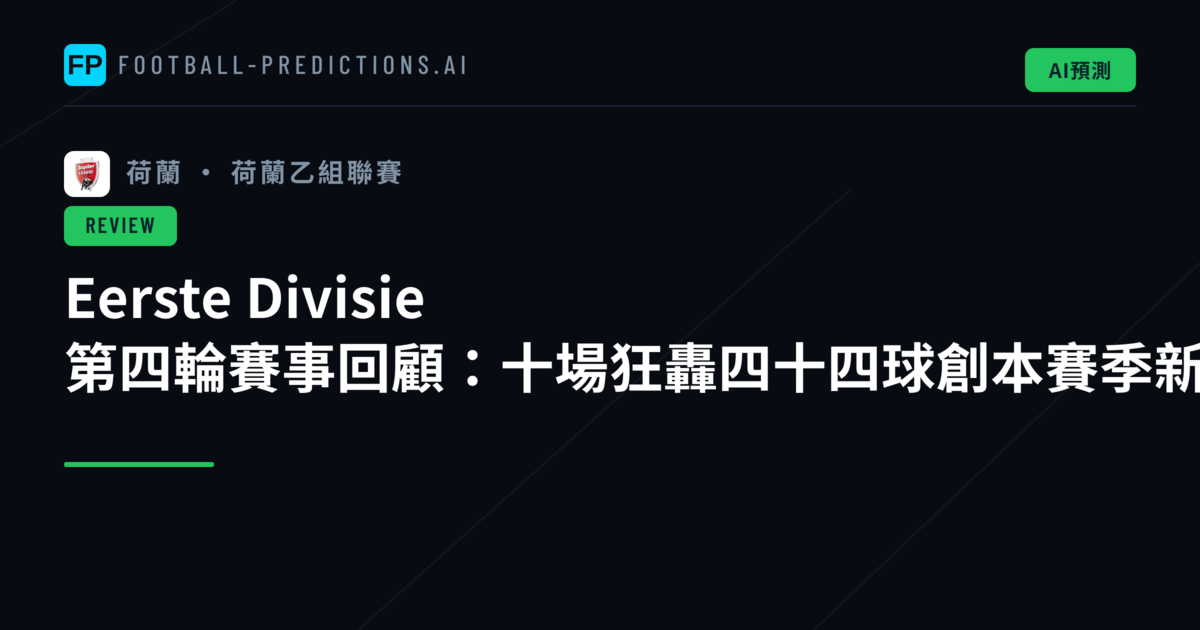 Eerste Divisie 第四輪賽事回顧：十場狂轟四十四球創本賽季新高