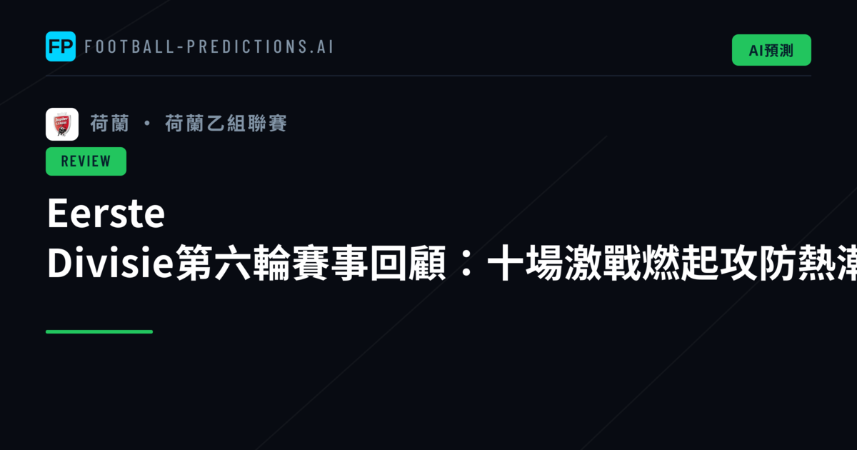 Eerste Divisie第六輪賽事回顧：十場激戰燃起攻防熱潮