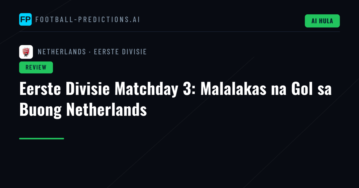 Eerste Divisie Matchday 3: Malalakas na Gol sa Buong Netherlands
