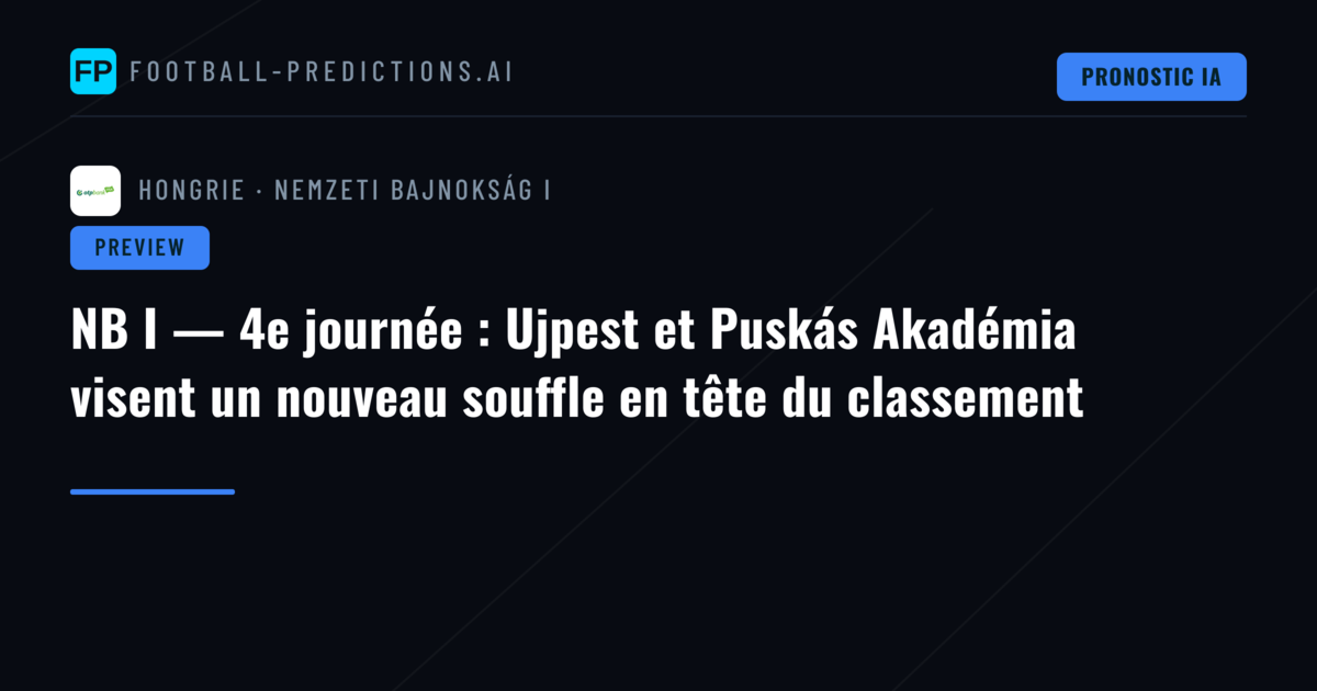 NB I — 4e journée : Ujpest et Puskás Akadémia visent un nouveau souffle en tête du classement