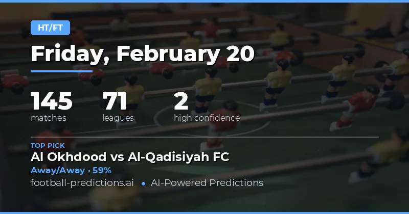 Half Time / Full Time Predictions 20 Feb 2026: Data-Driven Insights