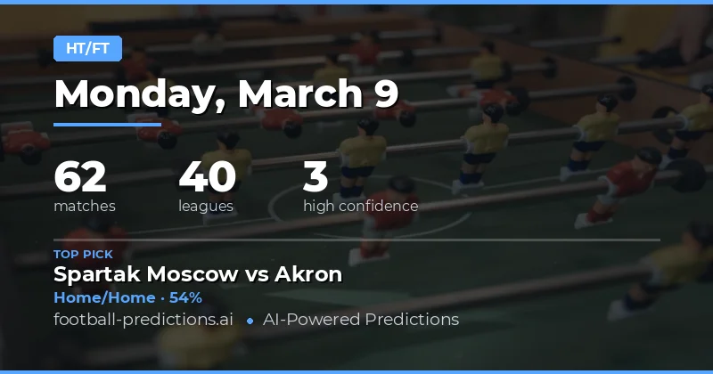 Half Time / Full Time Predictions 9 Mar 2026