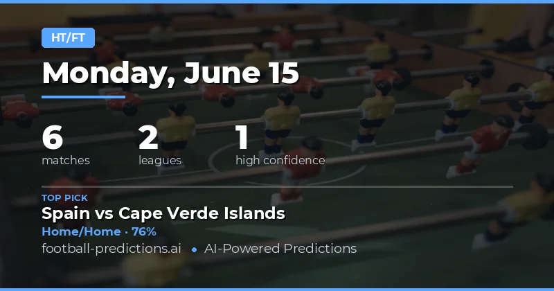 Top Half Time / Full Time Picks for 15 Jun 2026