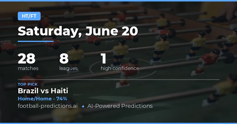 Top Half Time / Full Time Picks for 20 Jun 2026
