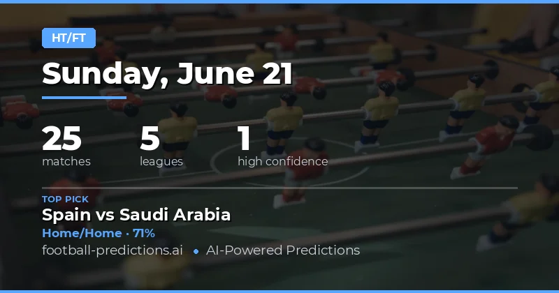 Top Half Time / Full Time Picks for 21 Jun 2026