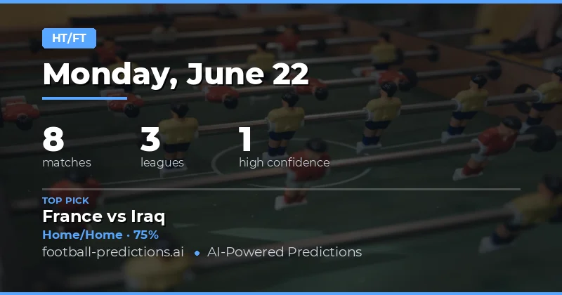 Top Half Time / Full Time Picks for 22 Jun 2026