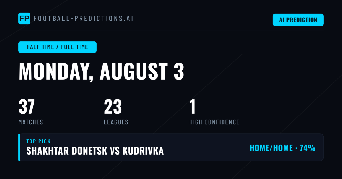Top Half Time / Full Time Picks for 3 Aug 2026