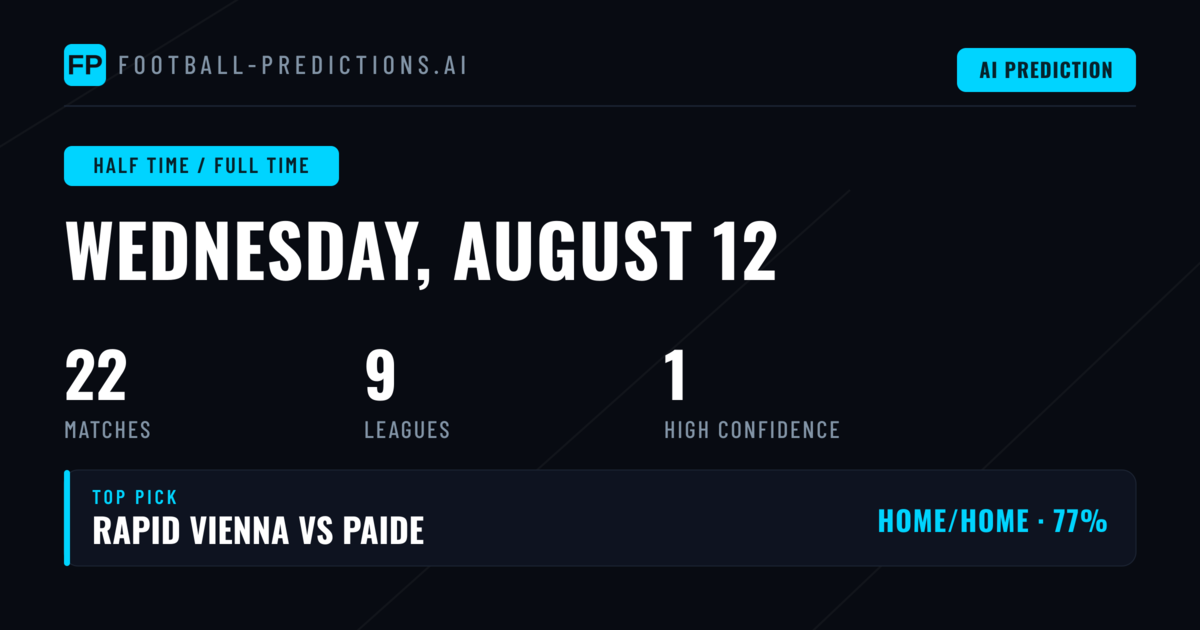 Top Half Time / Full Time Picks for 12 Aug 2026