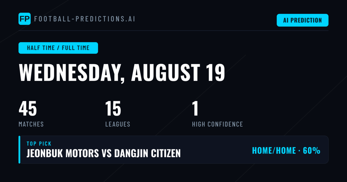 Top Half Time / Full Time Picks for 19 Aug 2026