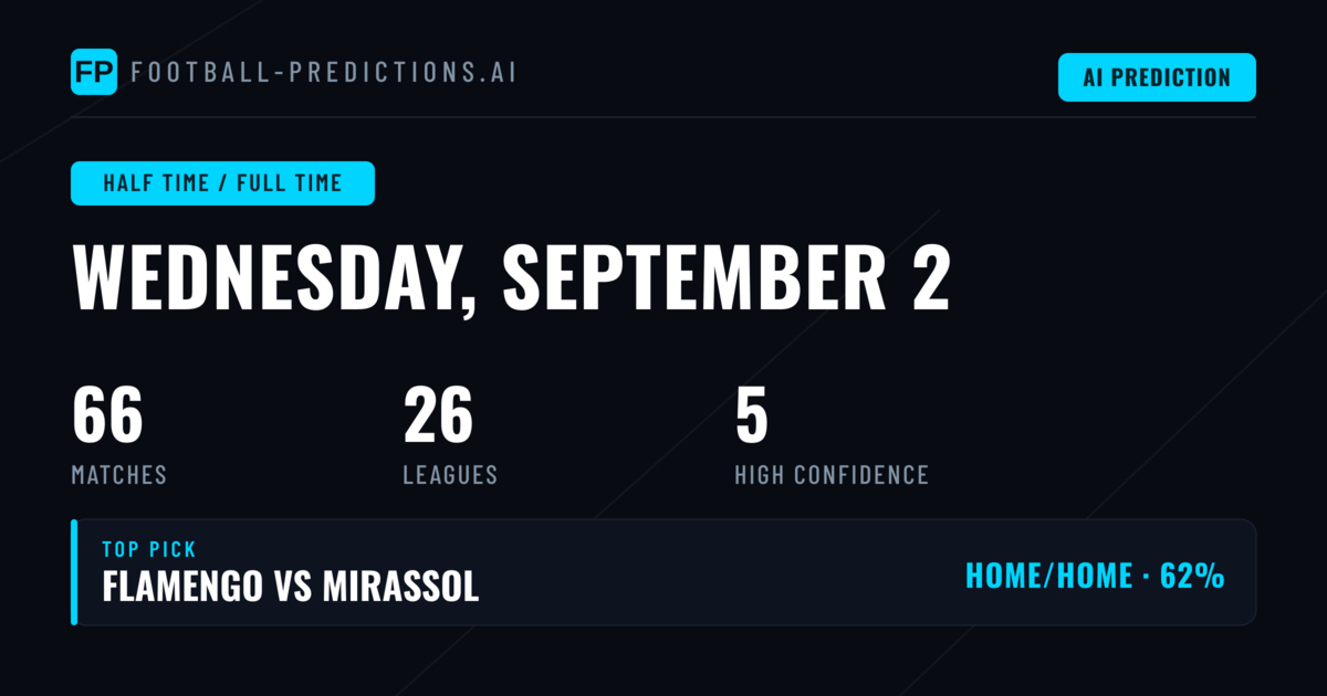 Top Half Time / Full Time Picks for 2 Sep 2026