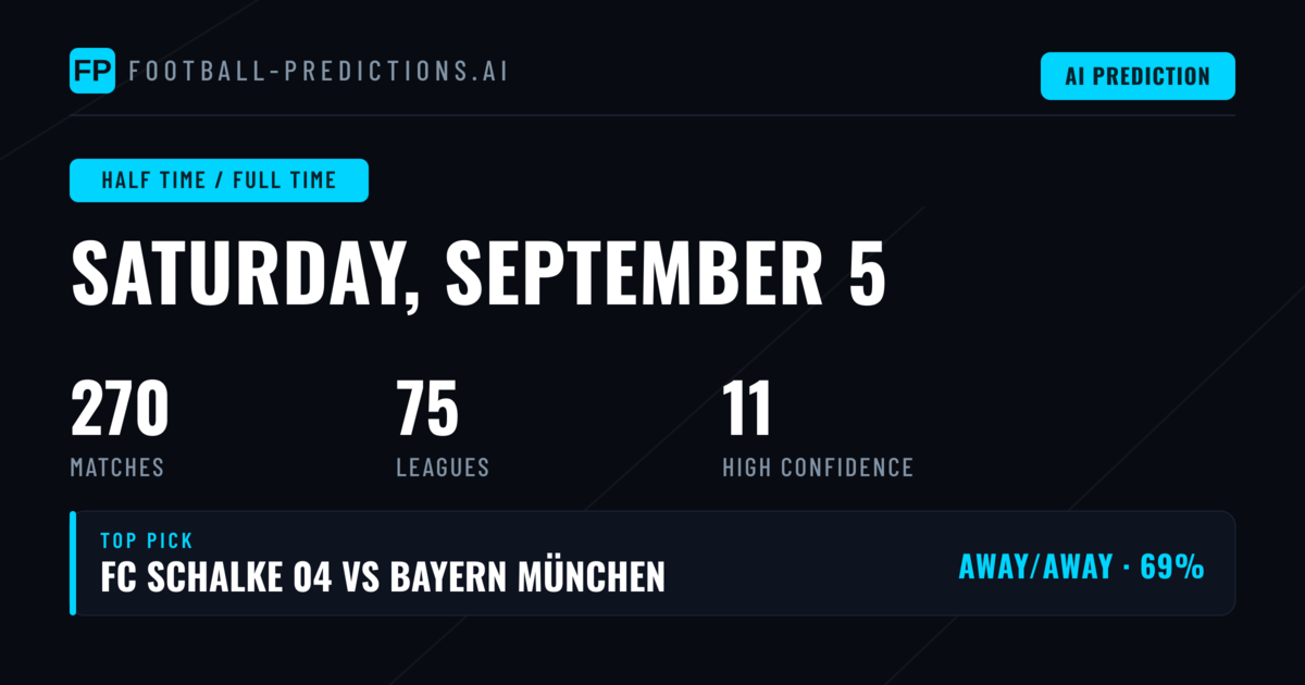 Top Half Time / Full Time Picks for 5 Sep 2026