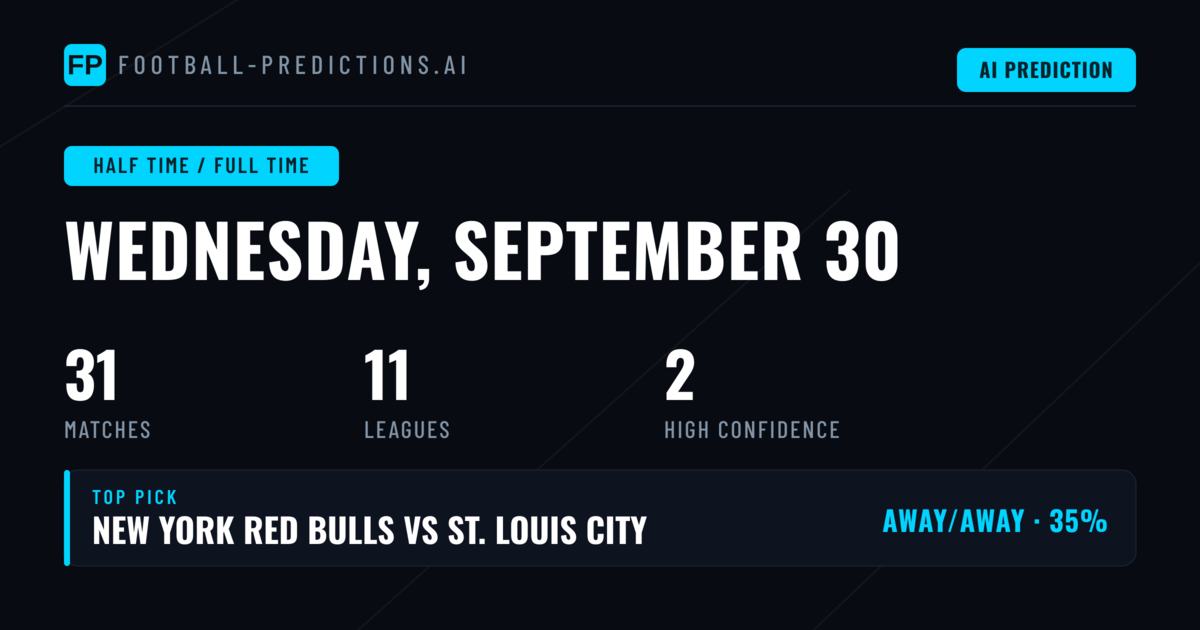 Top Half Time / Full Time Picks for 30 Sep 2026