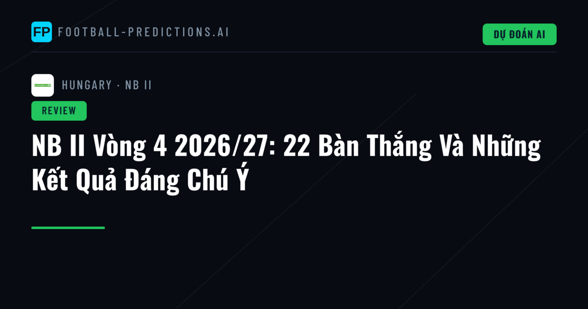 NB II Vòng 4 2026/27: 22 Bàn Thắng Và Những Kết Quả Đáng Chú Ý