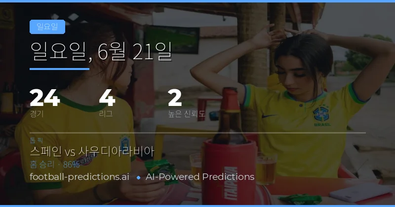 스페인 vs 사우디아라비아를 포함한 6월 21일 일요일 세계컵 경기 분석