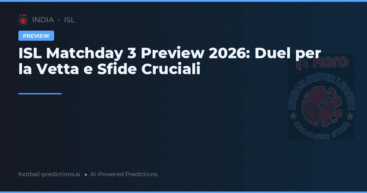ISL Matchday 3 Preview 2026: Duel per la Vetta e Sfide Cruciali