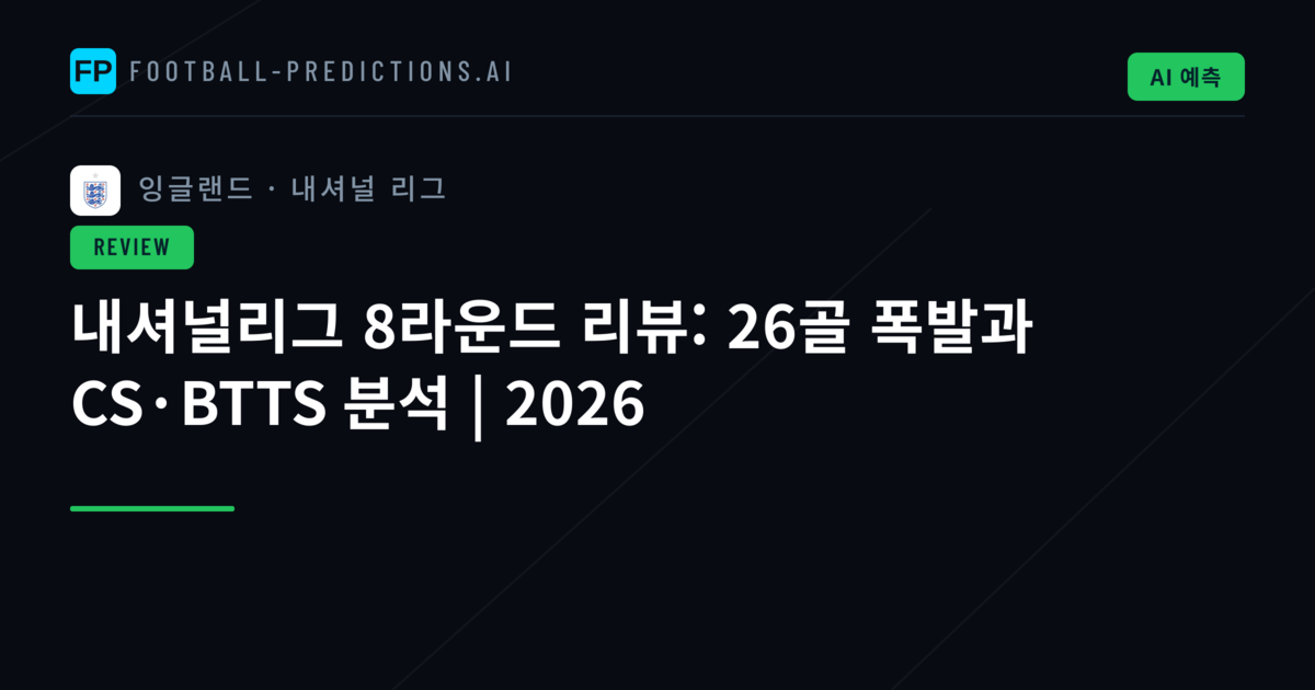 내셔널리그 8라운드 리뷰: 26골 폭발과 CS·BTTS 분석 | 2026