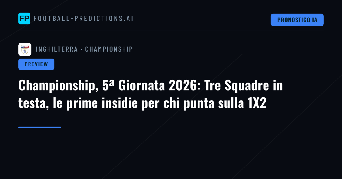 Championship, 5ª Giornata 2026: Tre Squadre in testa, le prime insidie per chi punta sulla 1X2