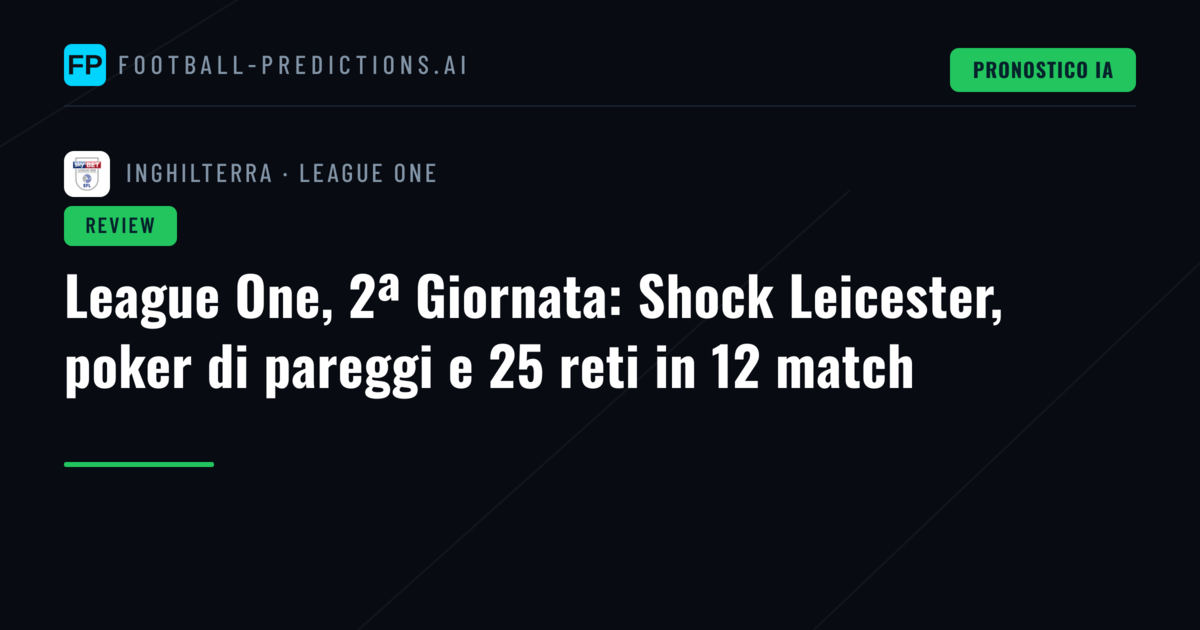 League One, 2ª Giornata: Shock Leicester, poker di pareggi e 25 reti in 12 match